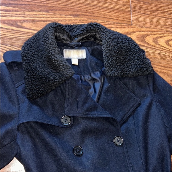 EUC MICHAEL KORS Sherpa Collar Wool Double Breasted Coat Size 10 Dark NAVY - Picture 4 of 12